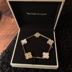 Van Cleef & Arpels Gold Bracelet with White Mother-of-Pearl Alhambra Motifs
